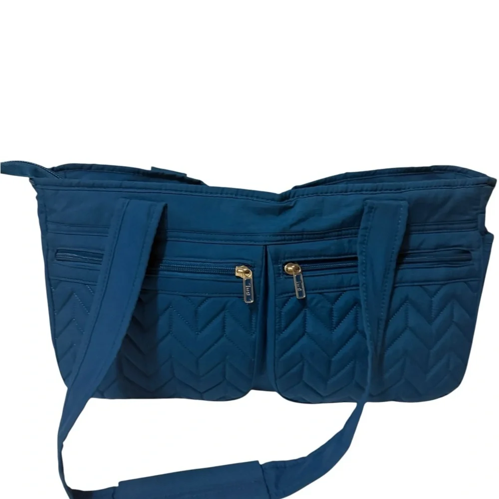 LUG teal / blue Streetcar Short Travel Diaper Purse Tote, Quilted Baby Bag_2